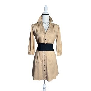 Bisou Bisou Women’s Midi Quarter Sleeve Gold Striped Button Up Dress